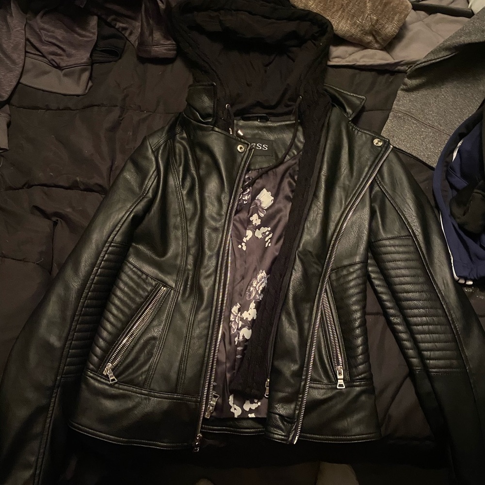 Leather Jacket with detachable Hoodie
